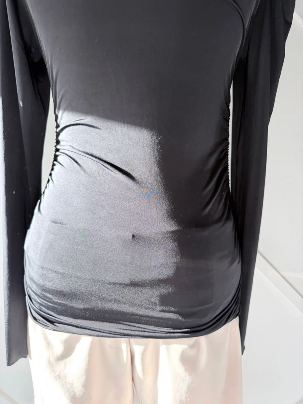 Tibi Ruched Jersey Crewneck Long Sleeve Top Black|Size 2 Minimal Draped Designer - Picture 11 of 14